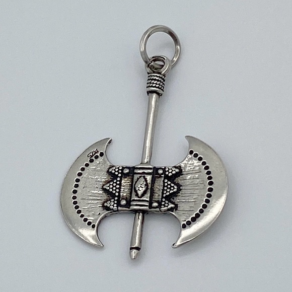 Vintage Sterling Silver 925 Double Headed Axe Pendant - Picture 3 of 7